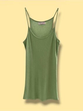 💕MICHAEL STARS Fitted Ribbed Spaghetti Strap Camisole Tank Top, SAGE GREEN, OSFM